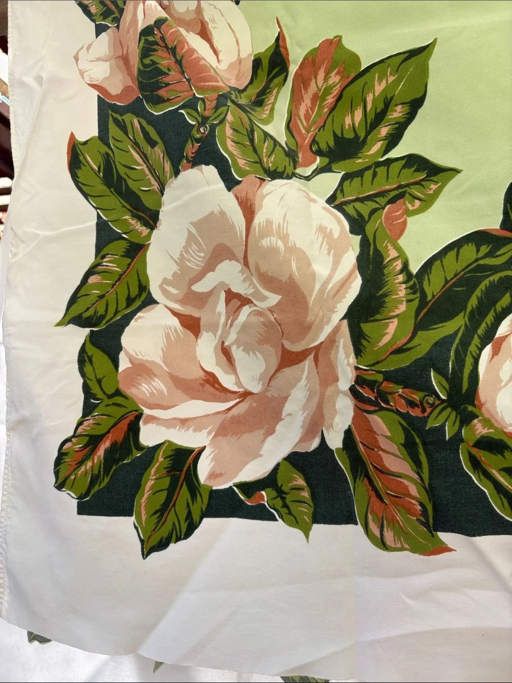 Vintage 1940’s Floral Gardenia Tablecloth - Green and Pink BB